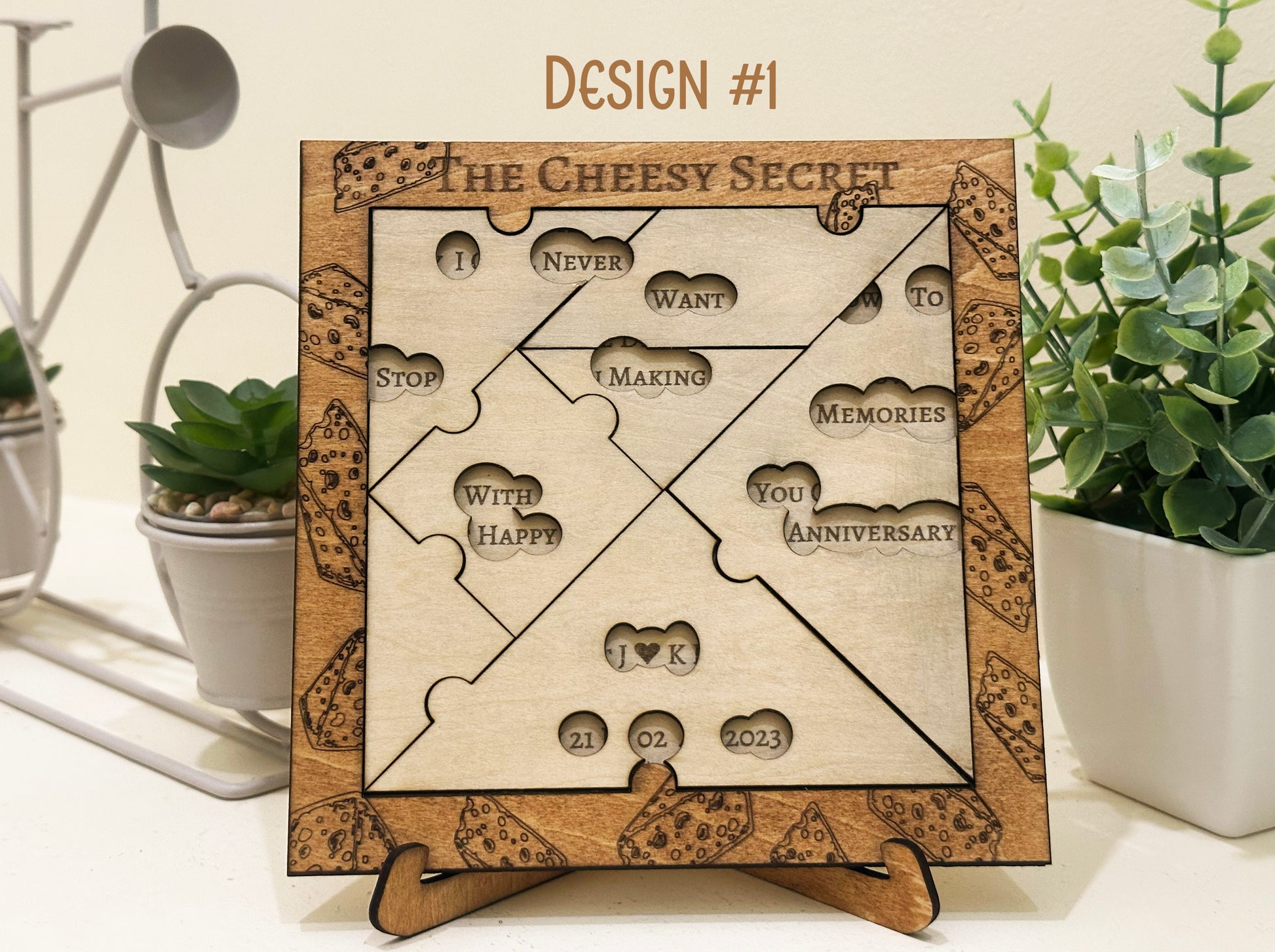 Personalised Anniversary Puzzle Romantic Gift for Couples & Cheese-Themed Scavenger Hunt | Handcrafted Wooden Keepsake