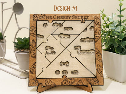 Personalised Anniversary Puzzle Romantic Gift for Couples & Cheese-Themed Scavenger Hunt | Handcrafted Wooden Keepsake