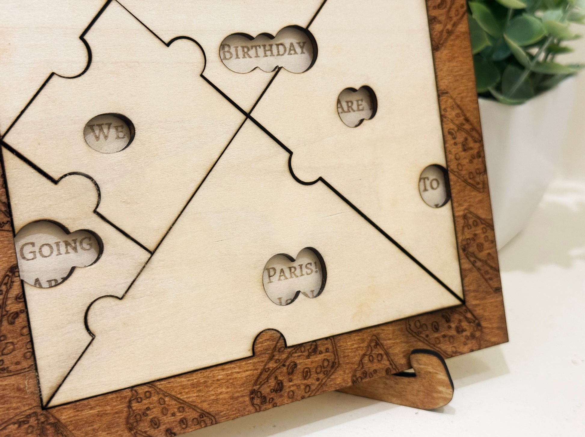 Wooden puzzle with engraved  with custom text 