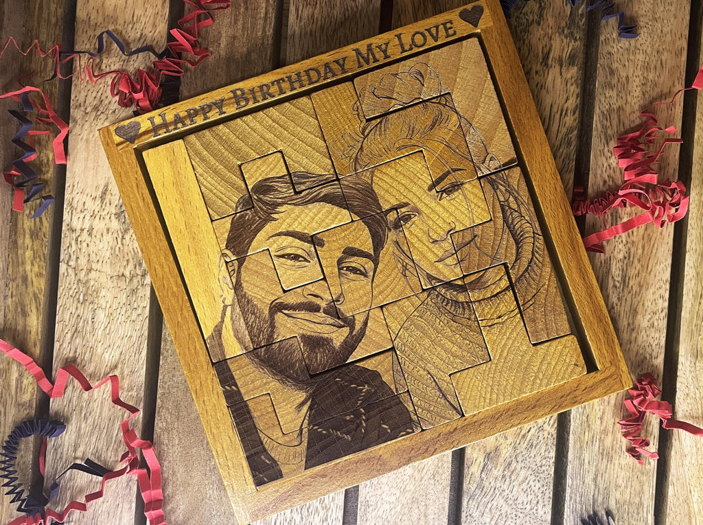 Personalized Wooden Photo Puzzle | Custom Engraved Basswood Keepsake (12.4x12.4 cm)