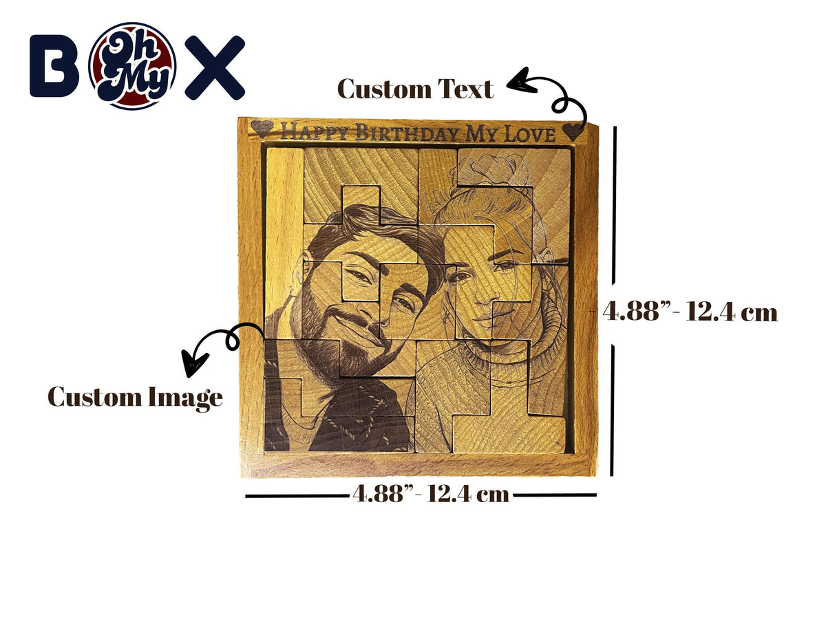 Personalized Wooden Photo Puzzle | Custom Engraved Basswood Keepsake (12.4x12.4 cm)