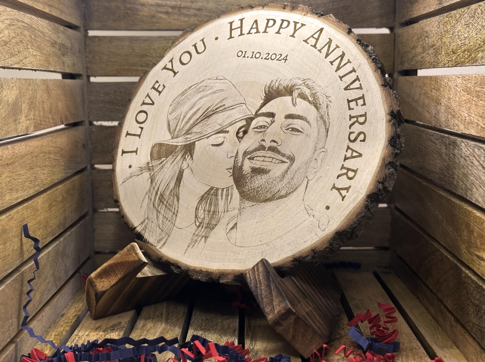 Custom Engraved Wood Slice | Rustic Handmade Pine Wood Keepsake  | Personalized Photo & Text