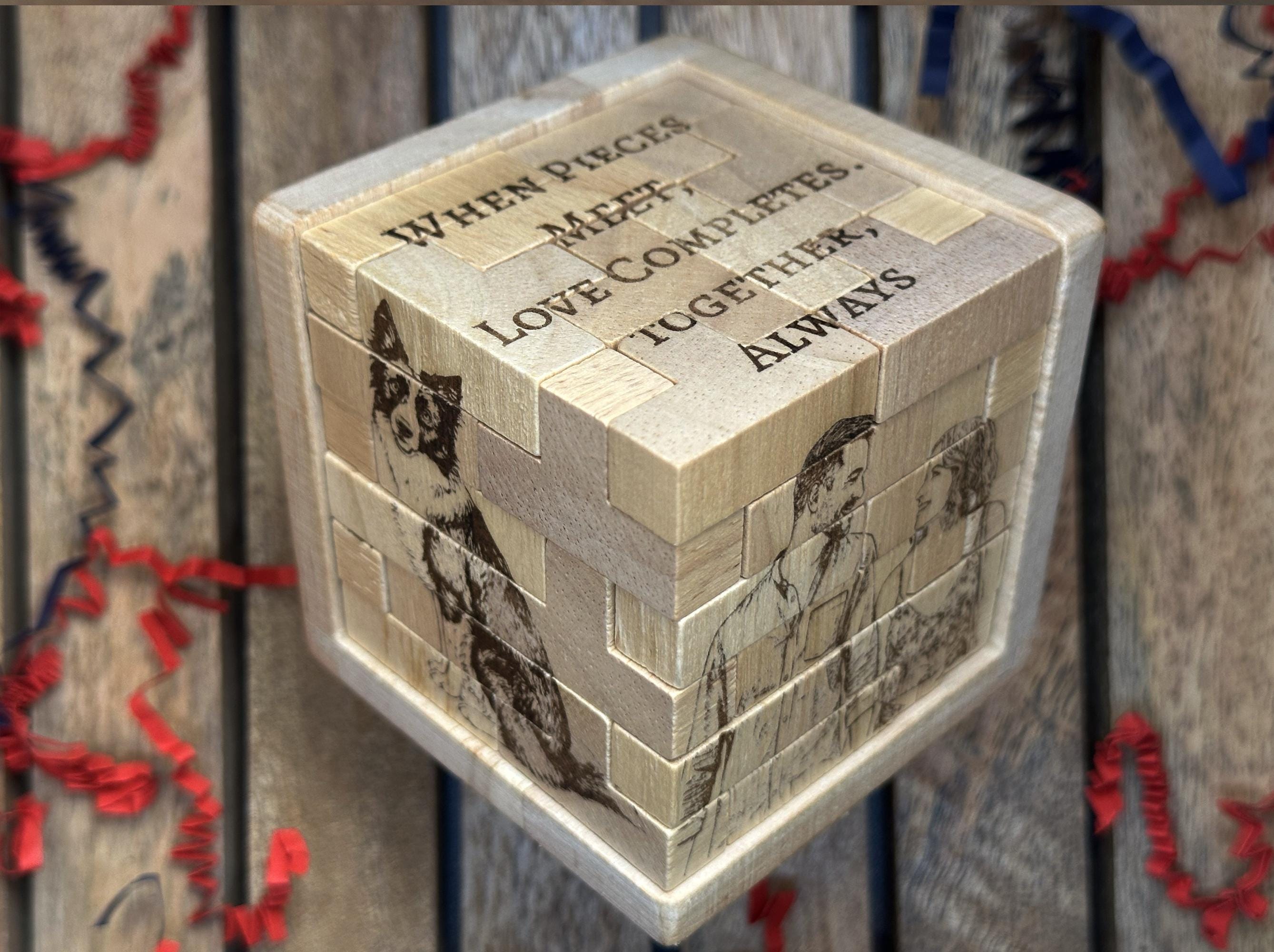 Personalized Photo Cube Puzzle | Wooden Puzzle  | Custom Engraved Portrait Keepsake | Difficulty: Hard