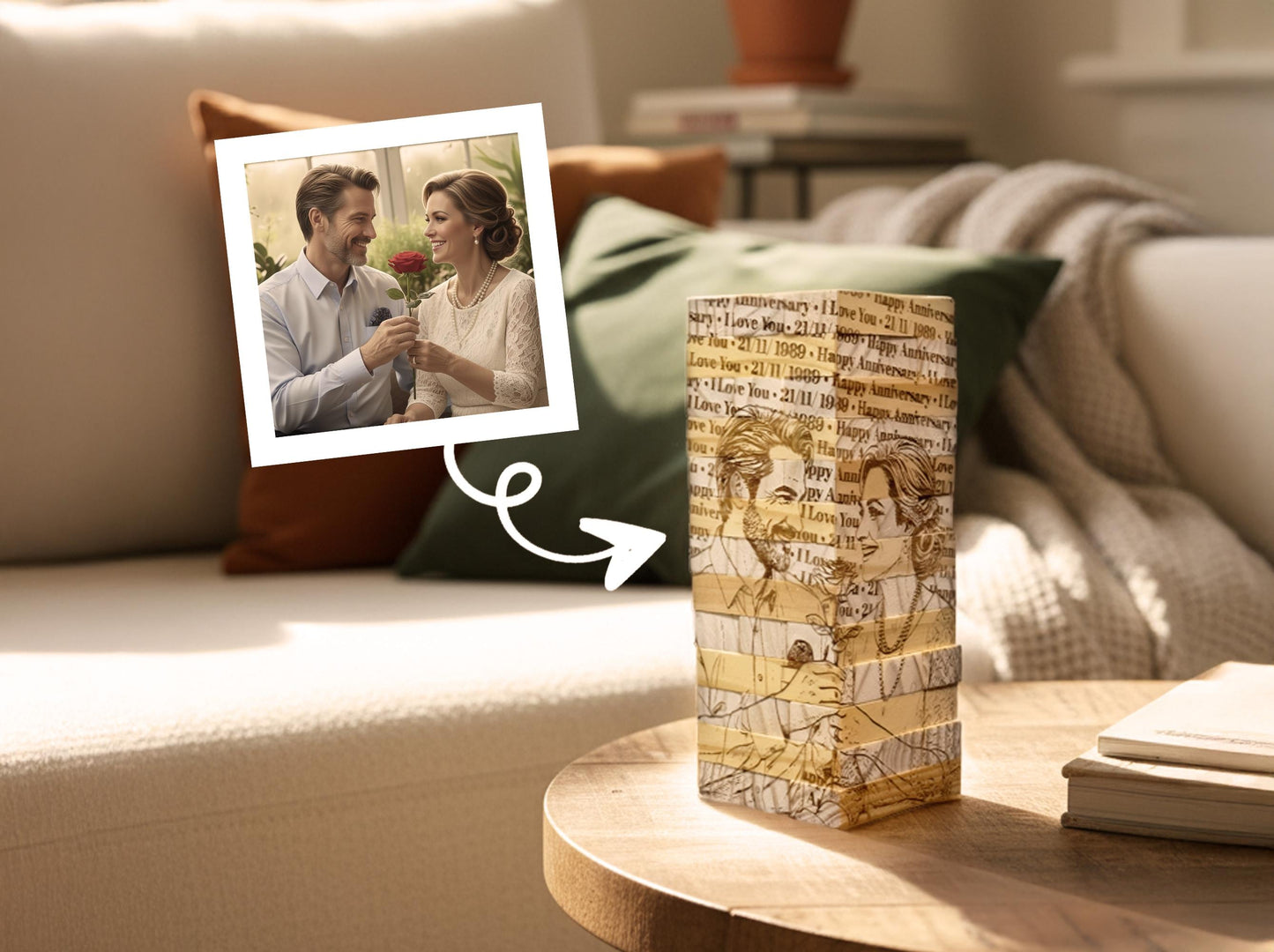 Personalized Photo Tumbling Tower Puzzle | Engraved Wooden Keepsake