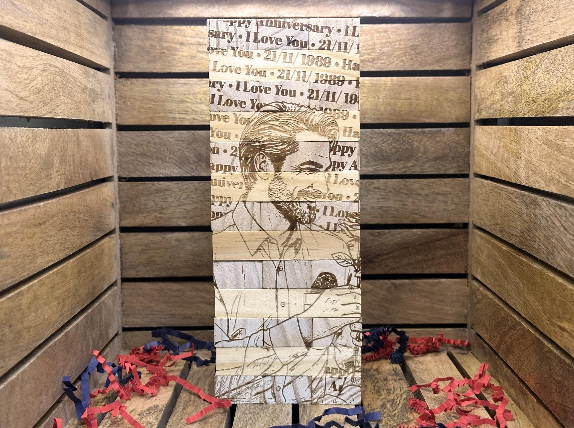 Personalized Photo Tumbling Tower Puzzle | Engraved Wooden Keepsake