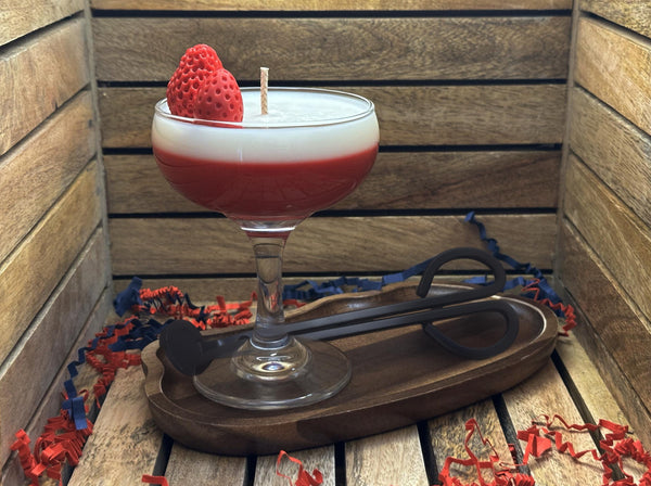 Strawberry Daiquiri Cocktail Luxury Candle Set with Scissors and Tray | Miniature Reusable Cocktail Glass | Hand-poured Vegan Soy Wax |