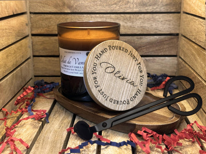 Éclat de Vanille Luxury Candle Set with Scissors and Tray | Personalized Engraved Lid | Hand-poured Vegan Soy Wax |