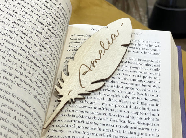 Personalized Wooden Feather Bookmark | Custom Name Engraved | Gift for Readers
