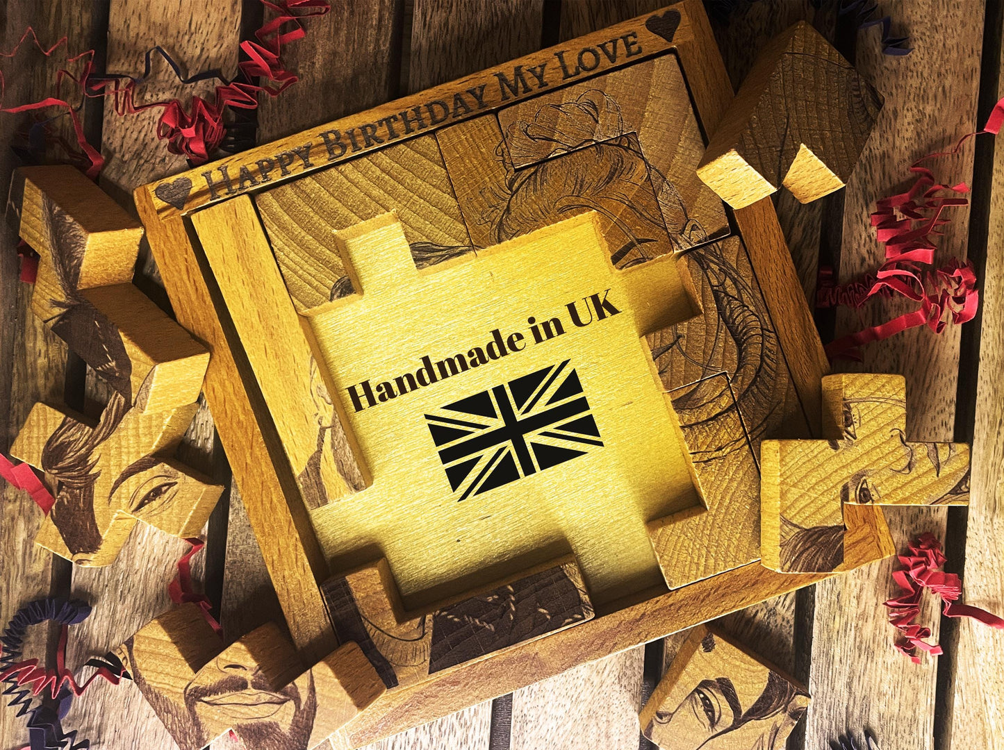 Custom Engraved Wooden Photo Puzzle | Personalized Wood Portrait handmade in the UK