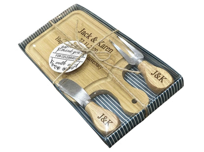 Personalised Mini Cheese Board with Utensils | Custom Engraved Text + Initials | Charcuterie Gift | Housewarming Gift