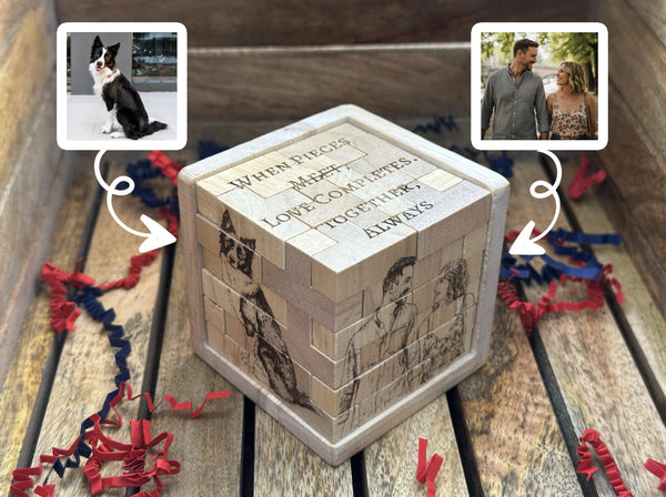 Personalized Photo Cube Puzzle | Wooden Puzzle  | Custom Engraved Portrait Keepsake | Difficulty: Hard