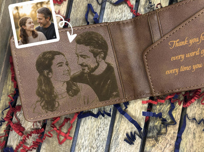 Personalized Faux Tan Leather Slim Wallet | Custom Photo & Text Engraved Wallet