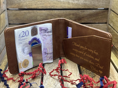 Personalized Faux Tan Leather Slim Wallet | Custom Photo & Text Engraved Wallet