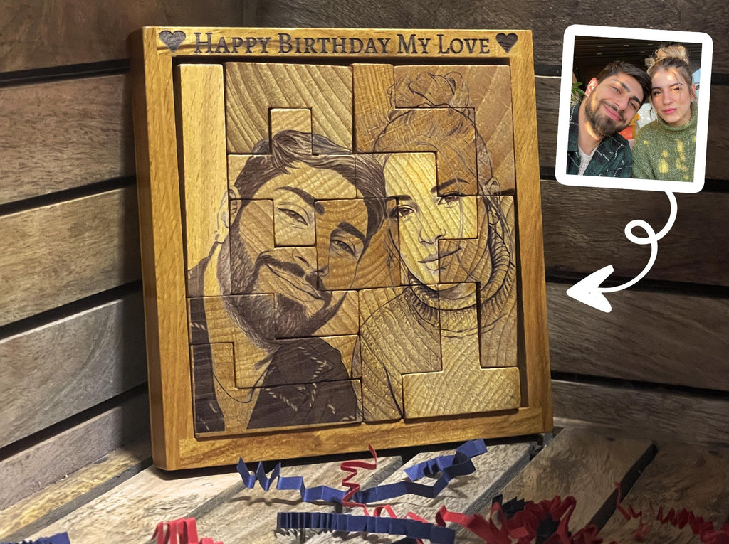 Personalized Wooden Photo Puzzle | Custom Engraved Basswood Keepsake (12.4x12.4 cm)
