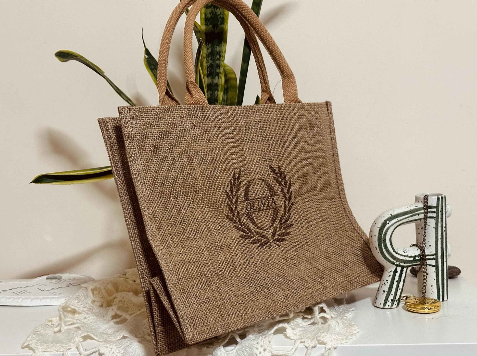 Personalised Jute Tote Bag with Custom Name Monogram | Eco-Friendly Gift for Her