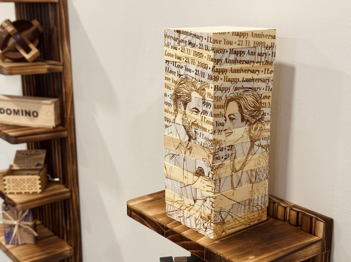 Personalized Photo Tumbling Tower Puzzle | Christmas Edition Brain Teaser | Engraved Wooden Keepsake