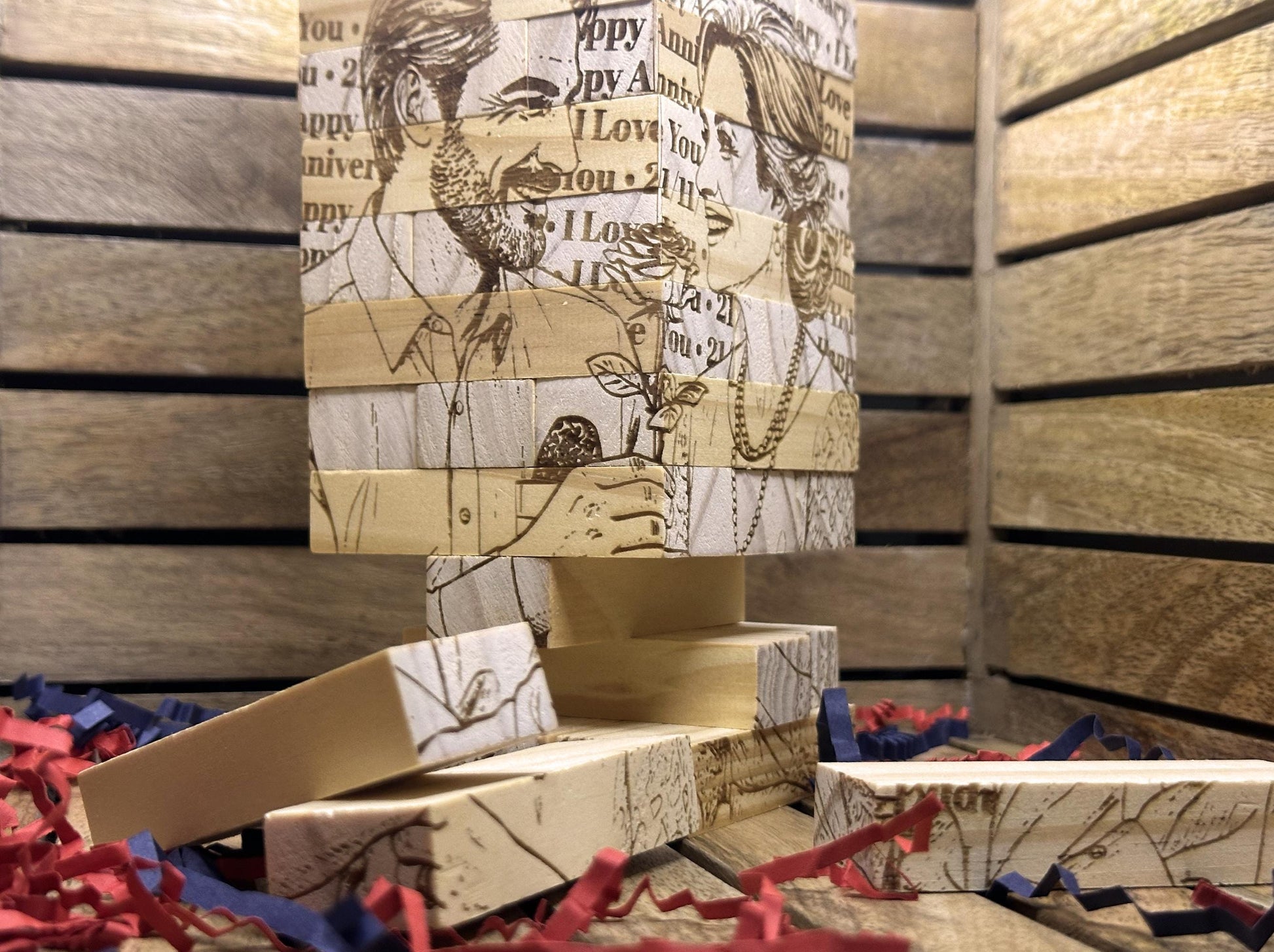 Personalized Photo Tumbling Tower Puzzle | Engraved Wooden Keepsake