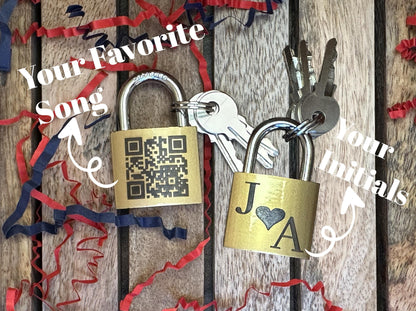 Personalized QR Code Love Lock, Engraved Metal Padlock, Anniversary Gift