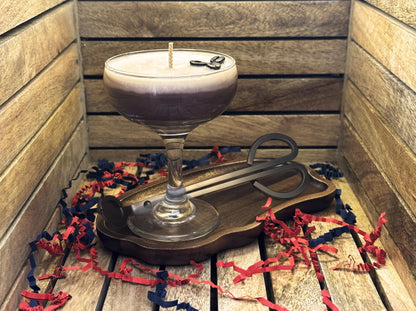 Espresso Martini Cocktail Luxury Candle Set with Scissors and Tray | Miniature Reusable Cocktail Glass | Hand-poured Vegan Soy Wax |