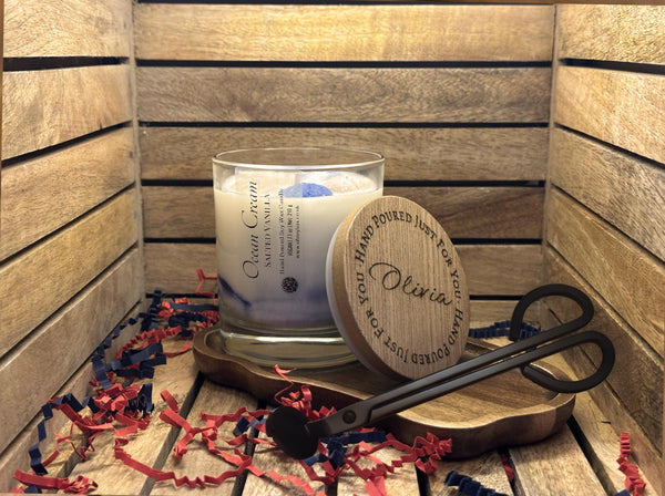 Ocean Dream Luxury Candle Set with Scissors and Tray | Personalized Engraved Lid | Hand-poured Vegan Soy Wax |