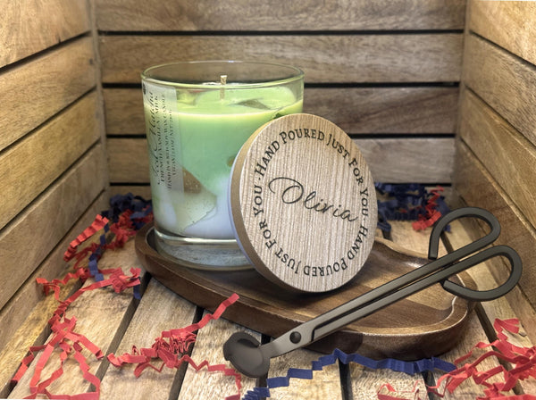 Iced Matcha Latte Luxury Candle Set with Scissors and Tray | Personalized Engraved Lid | Hand-poured Vegan Soy Wax |