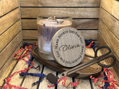Iced Latte Luxury Candle Set with Scissors and Tray | Personalized Engraved Lid | Hand-poured Vegan Soy Wax |