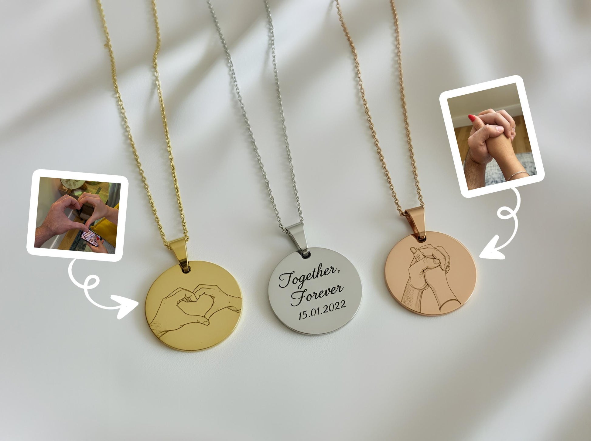 Personalized Photo and Text Necklace | Minimalist Pendant Gift for Her | Couple Jewelry for Anniversary