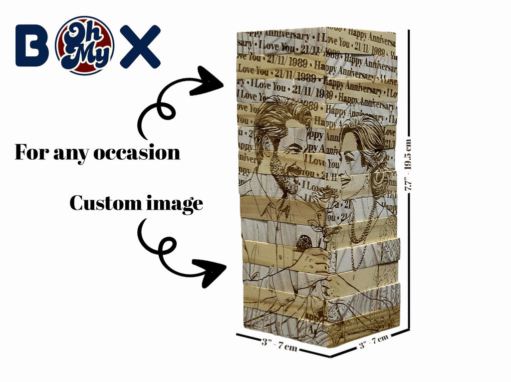 Personalized Photo Tumbling Tower Puzzle | Christmas Edition Brain Teaser | Engraved Wooden Keepsake