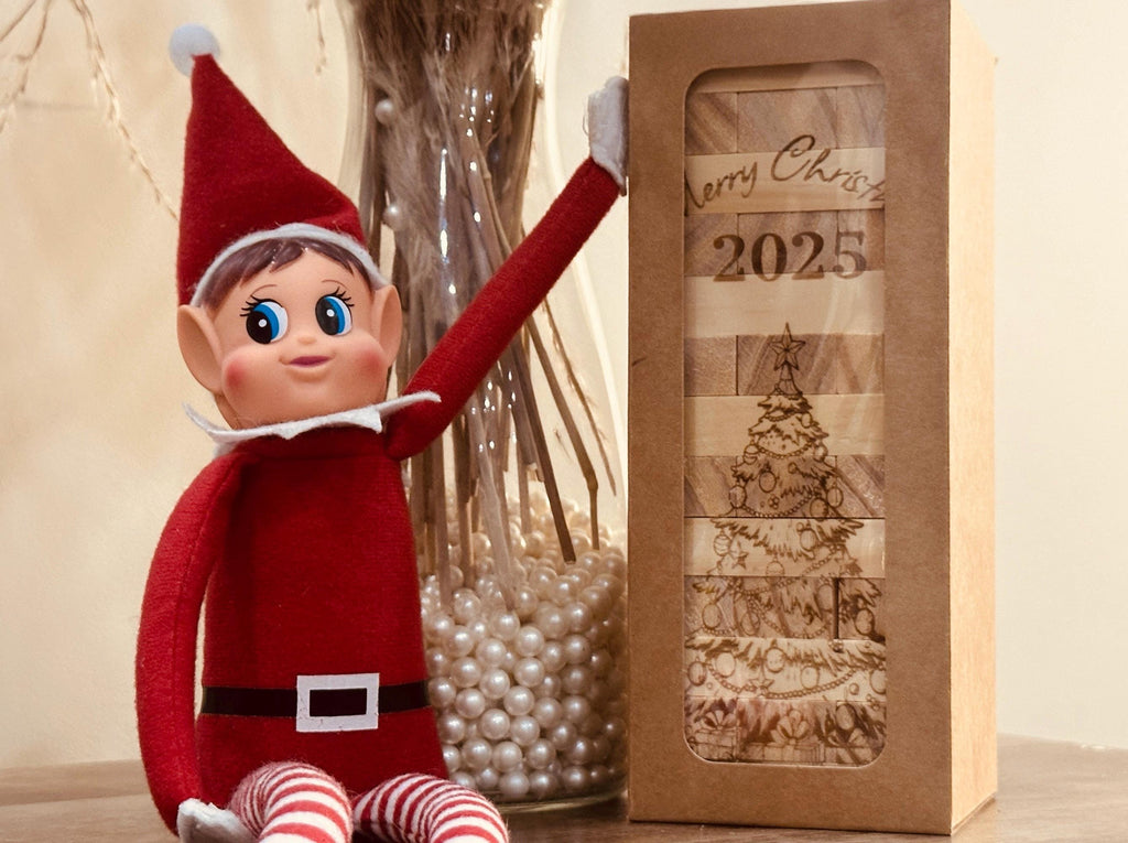 Personalized Photo Tumbling Tower Puzzle | Christmas Edition Brain Teaser | Engraved Wooden Keepsake