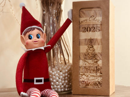 Personalized Photo Tumbling Tower Puzzle | Christmas Edition Brain Teaser | Engraved Wooden Keepsake