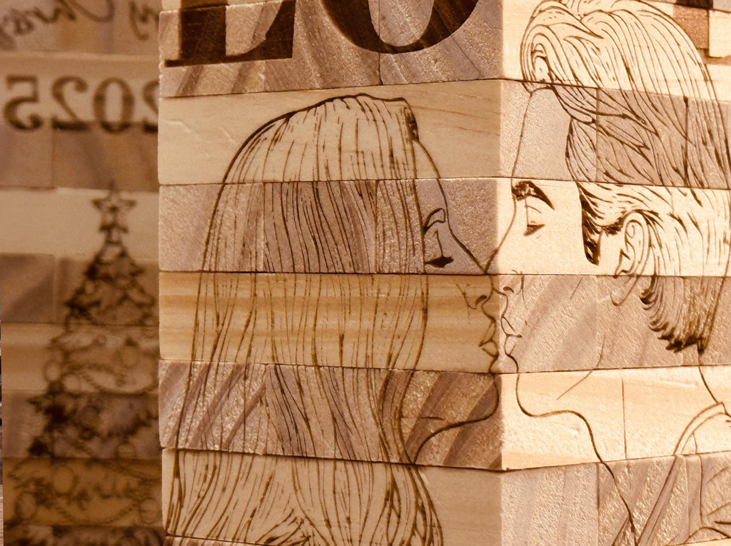 Personalized Photo Tumbling Tower Puzzle | Christmas Edition Brain Teaser | Engraved Wooden Keepsake