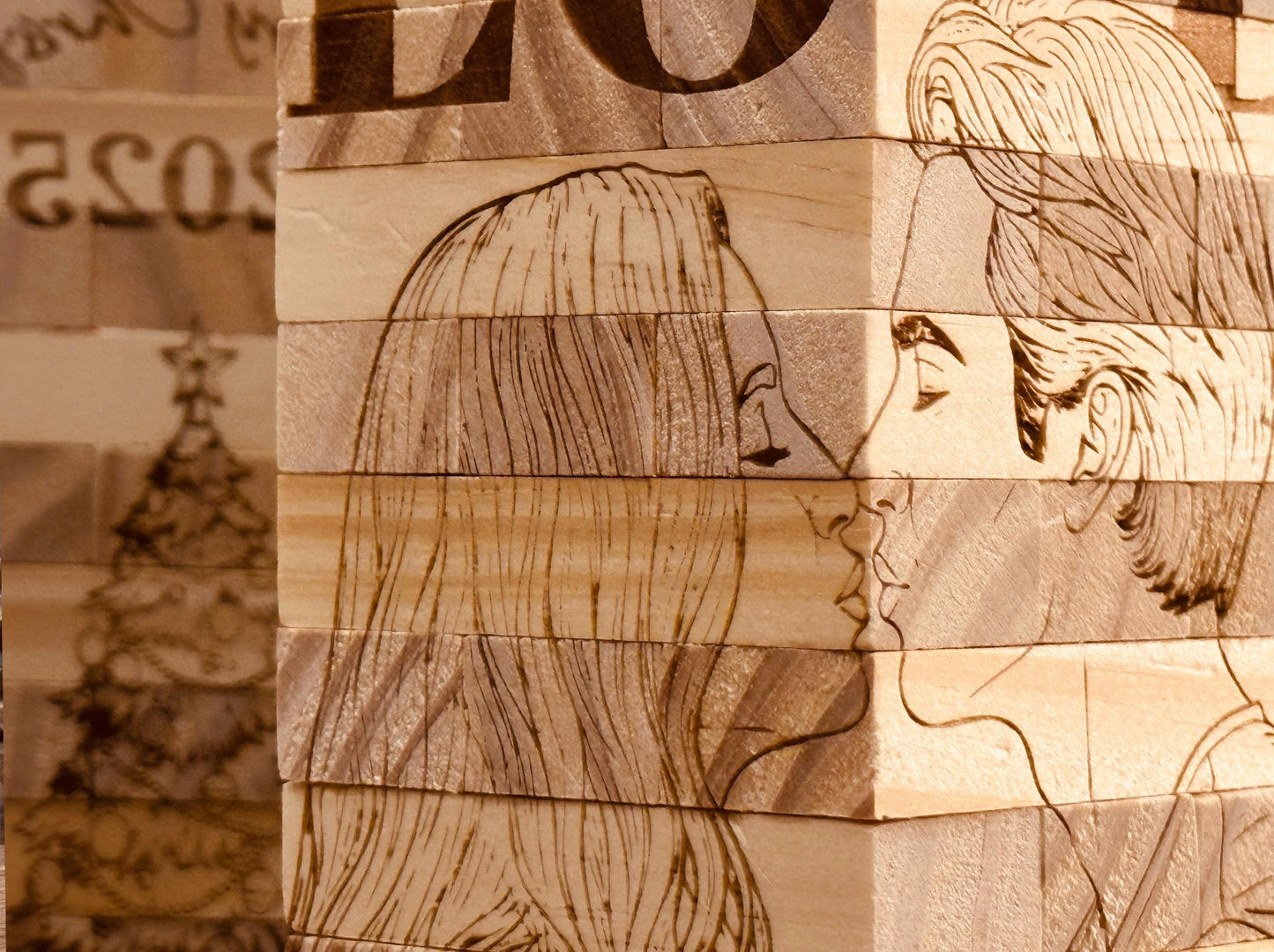 Personalized Photo Tumbling Tower Puzzle | Christmas Edition Brain Teaser | Engraved Wooden Keepsake