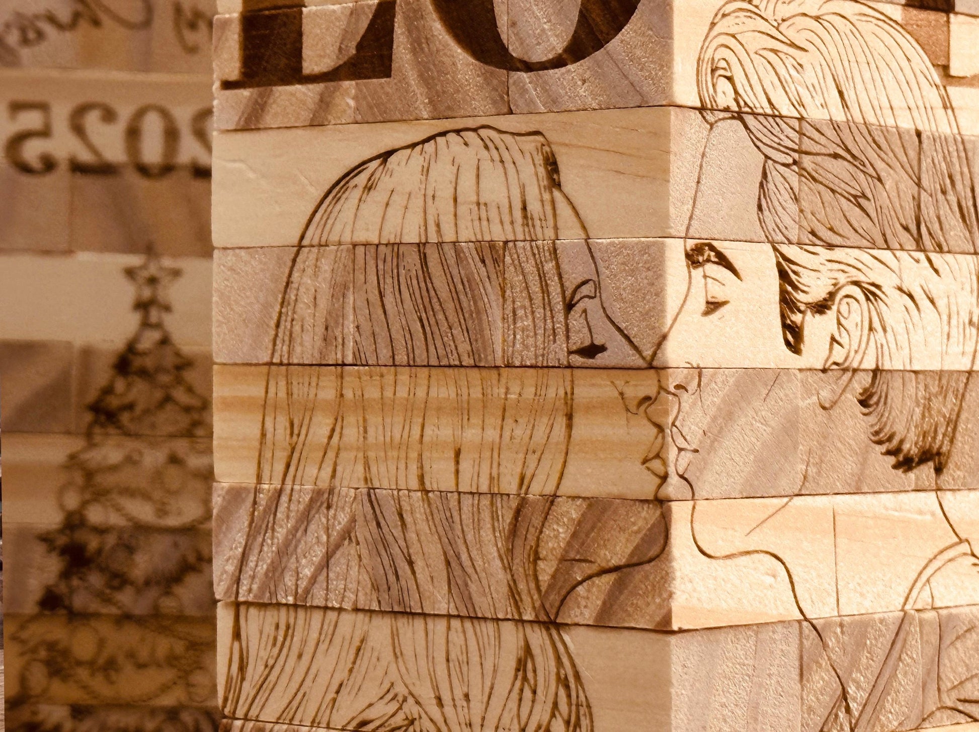 Personalized Photo Tumbling Tower Puzzle | Christmas Edition Brain Teaser | Engraved Wooden Keepsake