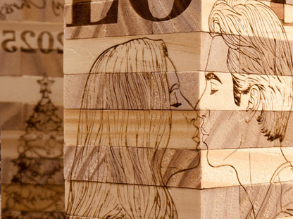 Personalized Photo Tumbling Tower Puzzle | Christmas Edition Brain Teaser | Engraved Wooden Keepsake
