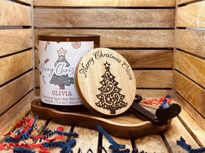 Personalised Christmas Scented Candle Gift Set with Chocolates, Custom Name Engraved on the Lid, Gift For Her