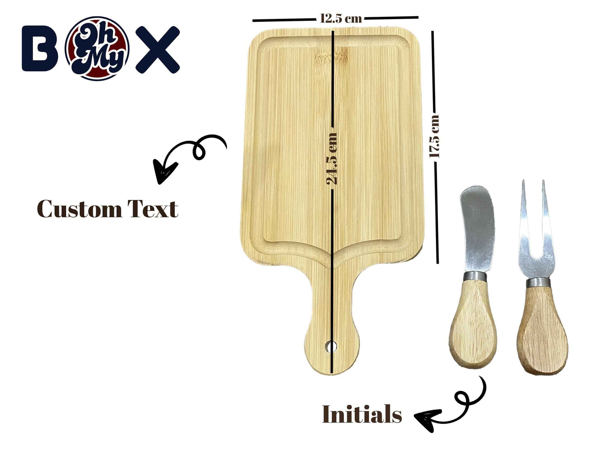 Personalised Mini Cheese Board with Utensils | Custom Engraved Text + Initials | Charcuterie Gift | Housewarming Gift