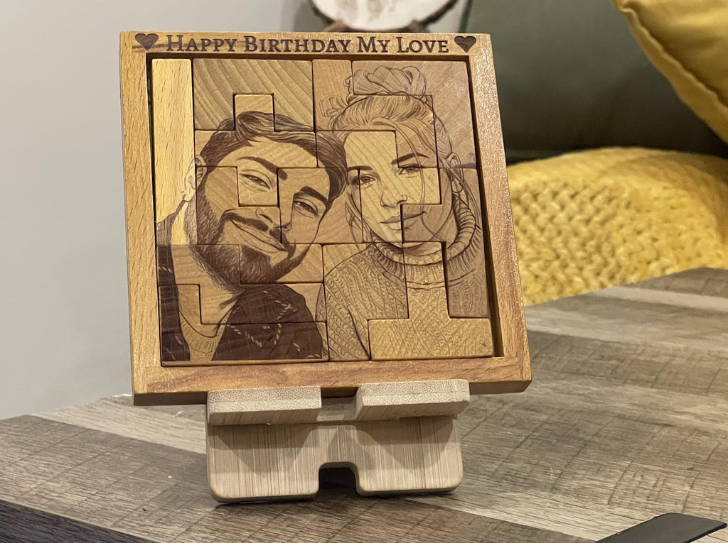 Personalized Wooden Photo Puzzle | Custom Engraved Basswood Keepsake (12.4x12.4 cm)