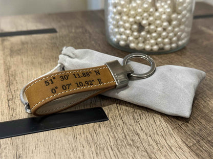Personalised Leather Keychain | Name, Date, Coordinates or Any Text Engraved