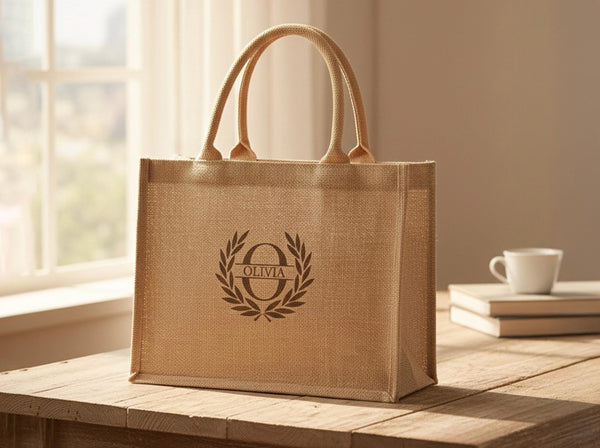 Personalised Jute Tote Bag with Custom Name Monogram | Eco-Friendly Gift for Her