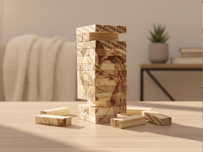 Personalized Photo Tumbling Tower Puzzle | Engraved Wooden Keepsake