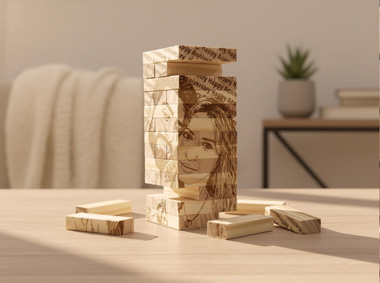 Personalized Photo Tumbling Tower Puzzle | Engraved Wooden Keepsake