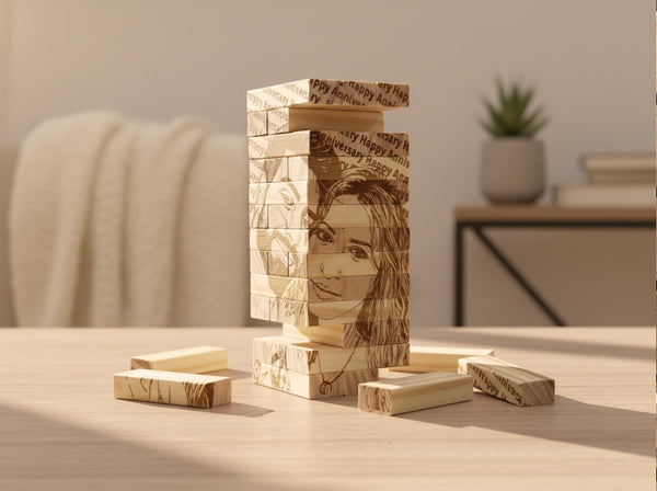 Personalized Photo Tumbling Tower Puzzle | Engraved Wooden Keepsake