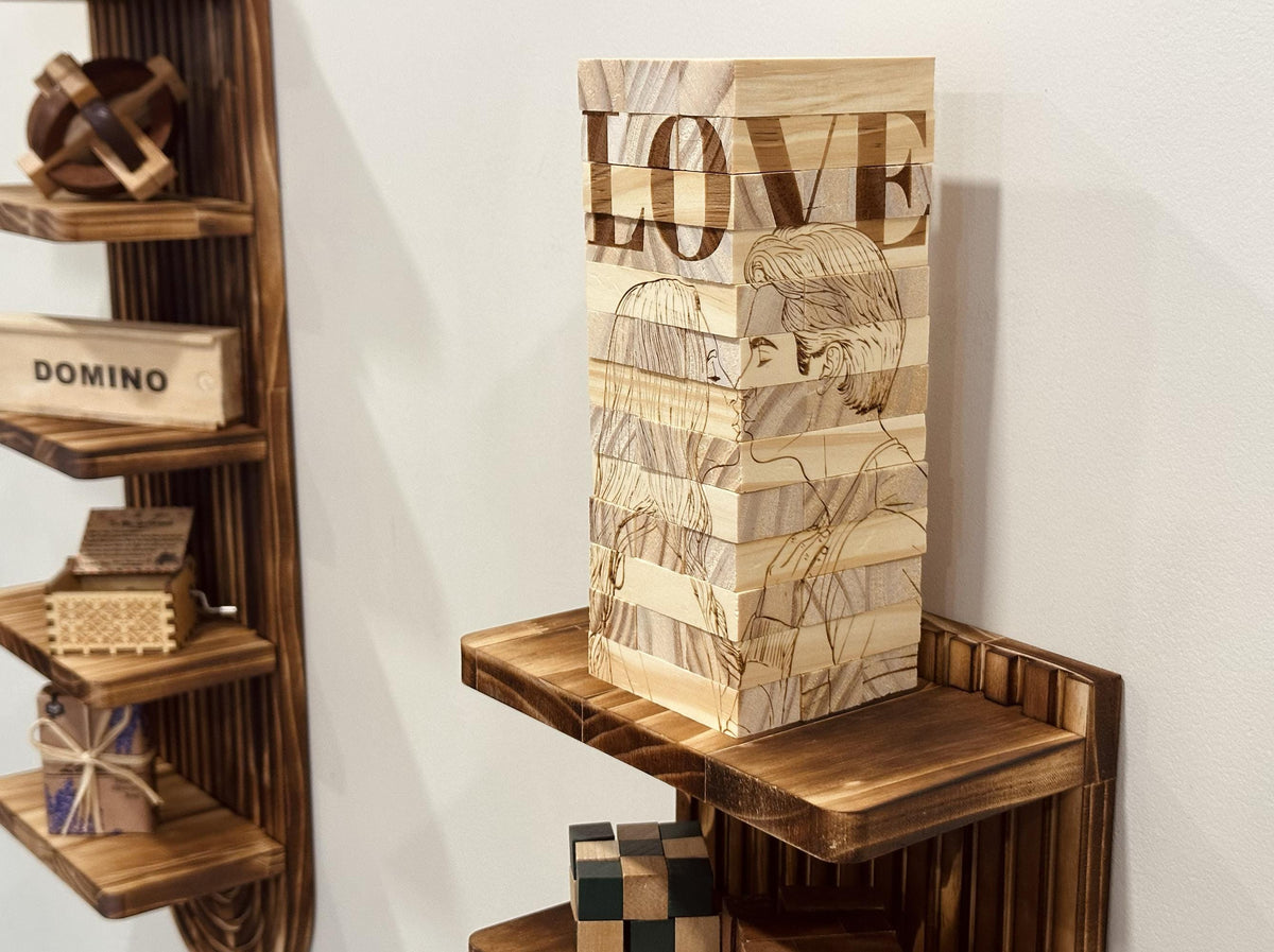 Personalized Photo Tumbling Tower Puzzle | Christmas Edition Brain Teaser | Engraved Wooden Keepsake
