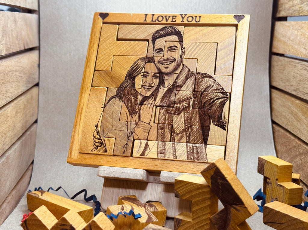 Personalized Wooden Photo Puzzle | Custom Engraved Basswood Keepsake (12.4x12.4 cm)