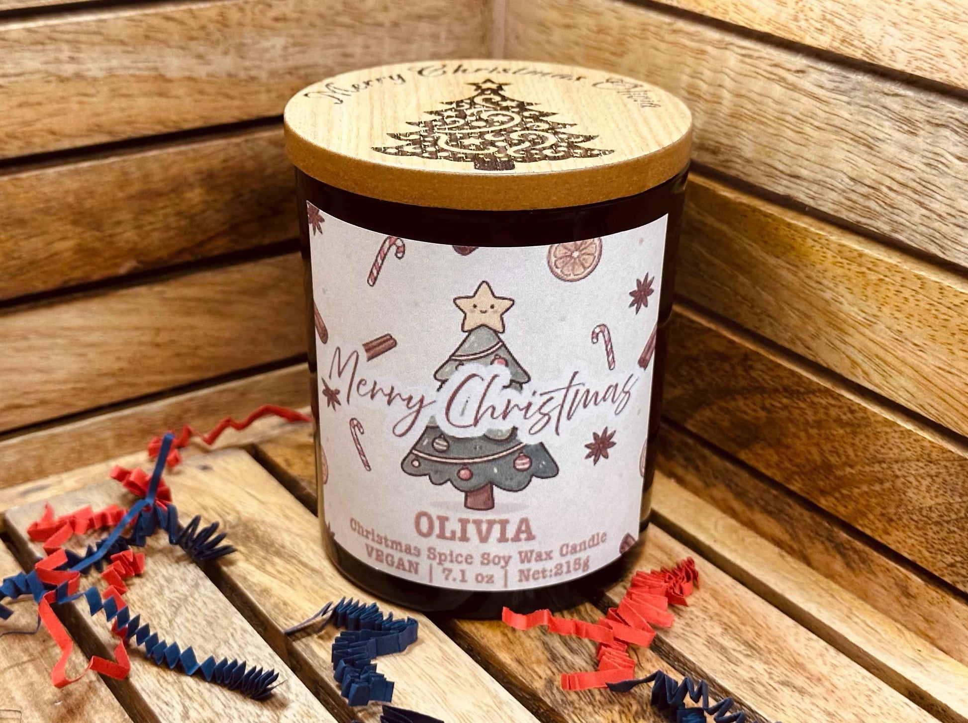 Personalised Christmas Scented Candle Gift Set with Chocolates, Custom Name Engraved on the Lid, Gift For Her