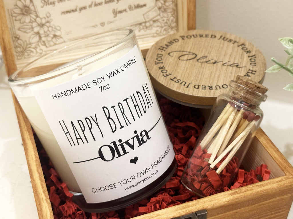 Personalised Engraved Wooden Box with Soy Candle, Custom Photo Memory Gift & Keepsake