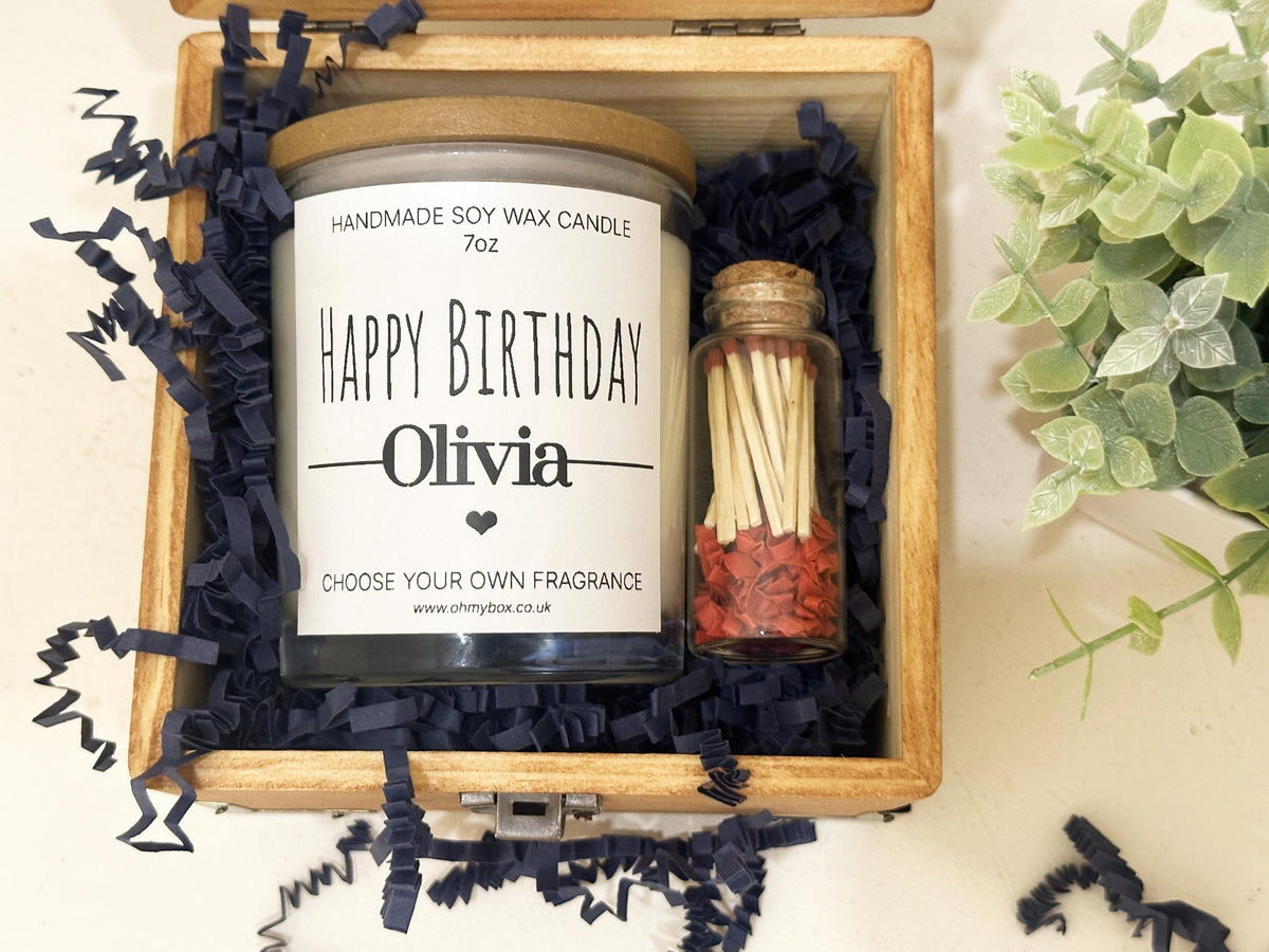 Personalised Engraved Wooden Box with Soy Candle, Custom Photo Memory Gift & Keepsake