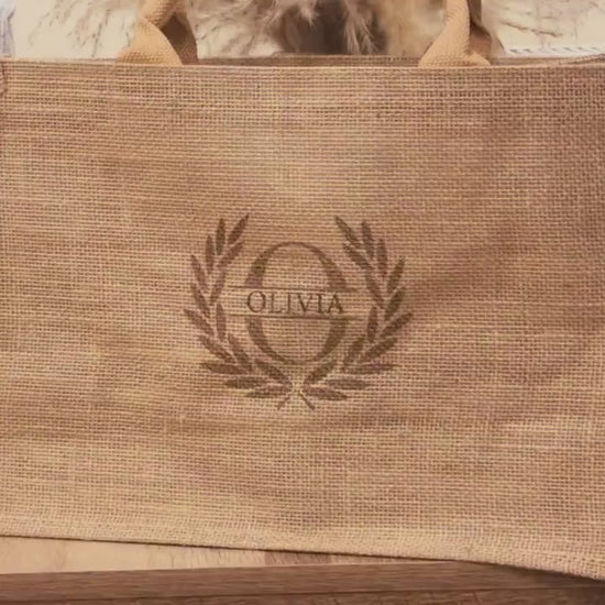 Personalised Jute Tote Bag with Custom Name Monogram | Eco-Friendly Gift for Her