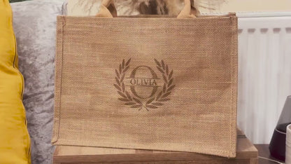 Personalised Jute Tote Bag with Custom Name Monogram | Eco-Friendly Gift for Her