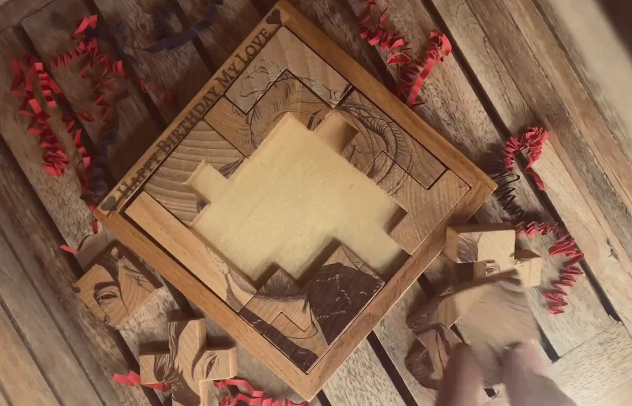 Custom Engraved Wooden Photo Puzzle | Personalized Wood Portrait Video